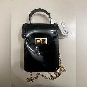 Vegan Elegant Black Chain Strap Bag